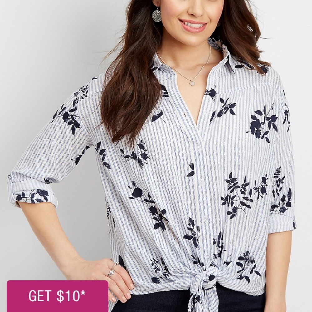 Floral stripe oversized button up